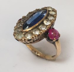 antique yellow gold multi sapph ring. Nobel Antique jewelry Store, Santa Monica. Made in America.Circa 1900s.